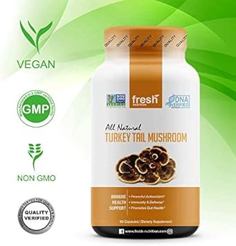 Fresh Nutrition Organic Turkey Tail Mushroom Extract Supplement - High in Beta Glucans – Non-GMO, Vegan Friendly, Gluten-Free - 90 Capsules : Health & Household