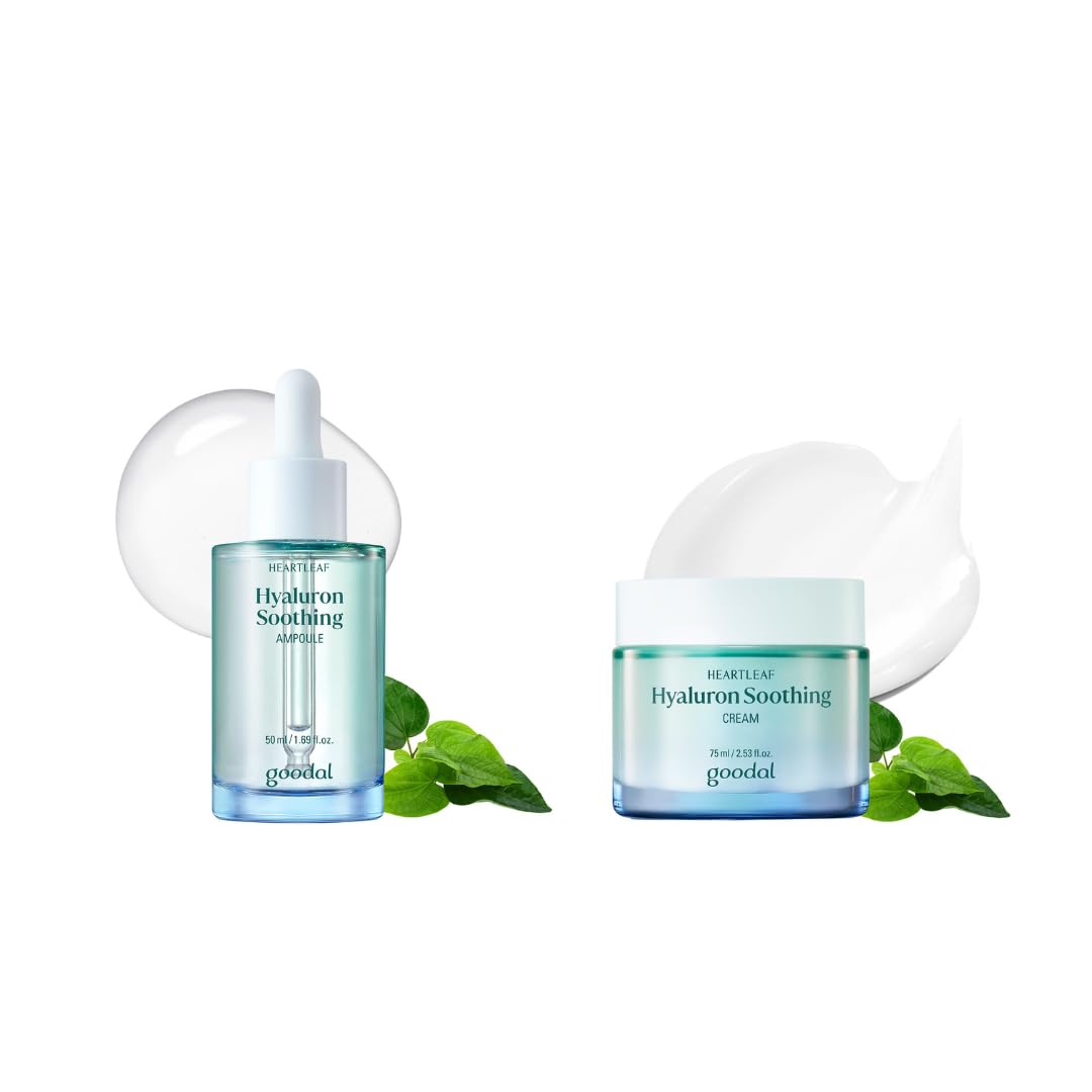Goodal Heartleaf Hyaluron Soothing Ampoule + Cream Bundle, Hydration Facial Serum For Glowy Skin, Lightweight Moisturizer, Korean Skincare, K Beauty