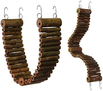 Flex Bridge (Small) - Bendable Natural Wooden Suspension Bridge Cage Accessory Climbing Toy - Sugar Gliders, Rats, Chinchillas, Ferrets, Parrots, Birds, Hamsters, Hedgehogs, Guinea Pigs, Monkeys