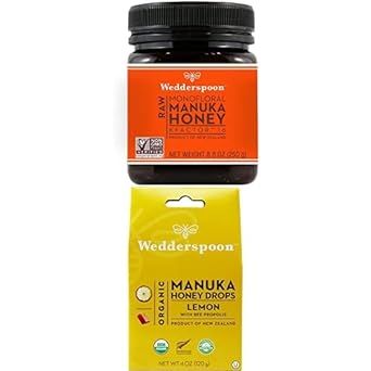 Wedderspoon Raw Premium Manuka Honey KFactor 16 (8.8 Oz, Pack of 1) and Manuka Honey Drops Lemon & Bee Propolis (20 Count, Pack of 1) - Genuine New Zealand Honey, Perfect Remedy For Dry Throats : Grocery & Gourmet Food