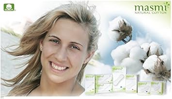 10 Masmi Ultra-Thin Organic Cotton Night Pads with Wings Individually Wrapped 100% Biodegradable, Perfume Viscose Rayon Chlorine Dioxin Free (2)