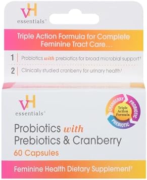 vH essentials Probiotics with Prebiotics and Cranberry Feminine Health Supplement - 60 Capsules