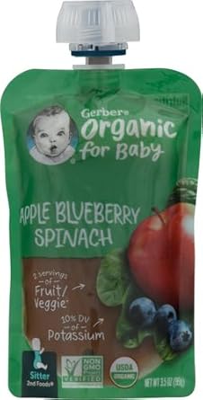 Gerber Organic Apple Blueberry Spinach Baby Food, 3.5 Oz Pouch