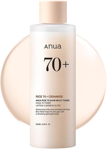 Anua Rice 70 Glow Milky Toner, For Glass Skin And Brightening, Rice Water, Niacinamide, Ceramides, Panthenol, Fragrance-Free, Non Comodogenic, Fungal Acne Safe, Korean Skin Care, 250Ml/8.45Fl.Oz