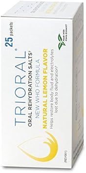 TRIORAL Natural Lemon w/Stevia Oral Rehydration Salts - WHO Hydration Supplement Salts Formula - Combat Dehydration from Workouts, Fluid Loss and Much More (25 Packets/Box) : Health & Household