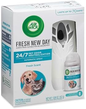 Air Wick Automatic Air Freshener Spray Starter Kit (Gadget + Refill), Pet Fresh Scent, Essential Oils, 24/7 odor-fighting protection