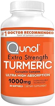Turmeric Curcumin Softgels, Qunol with Ultra High Absorption 1000mg, Joint Support, Dietary Supplement, Extra Strength, 30 Softgels