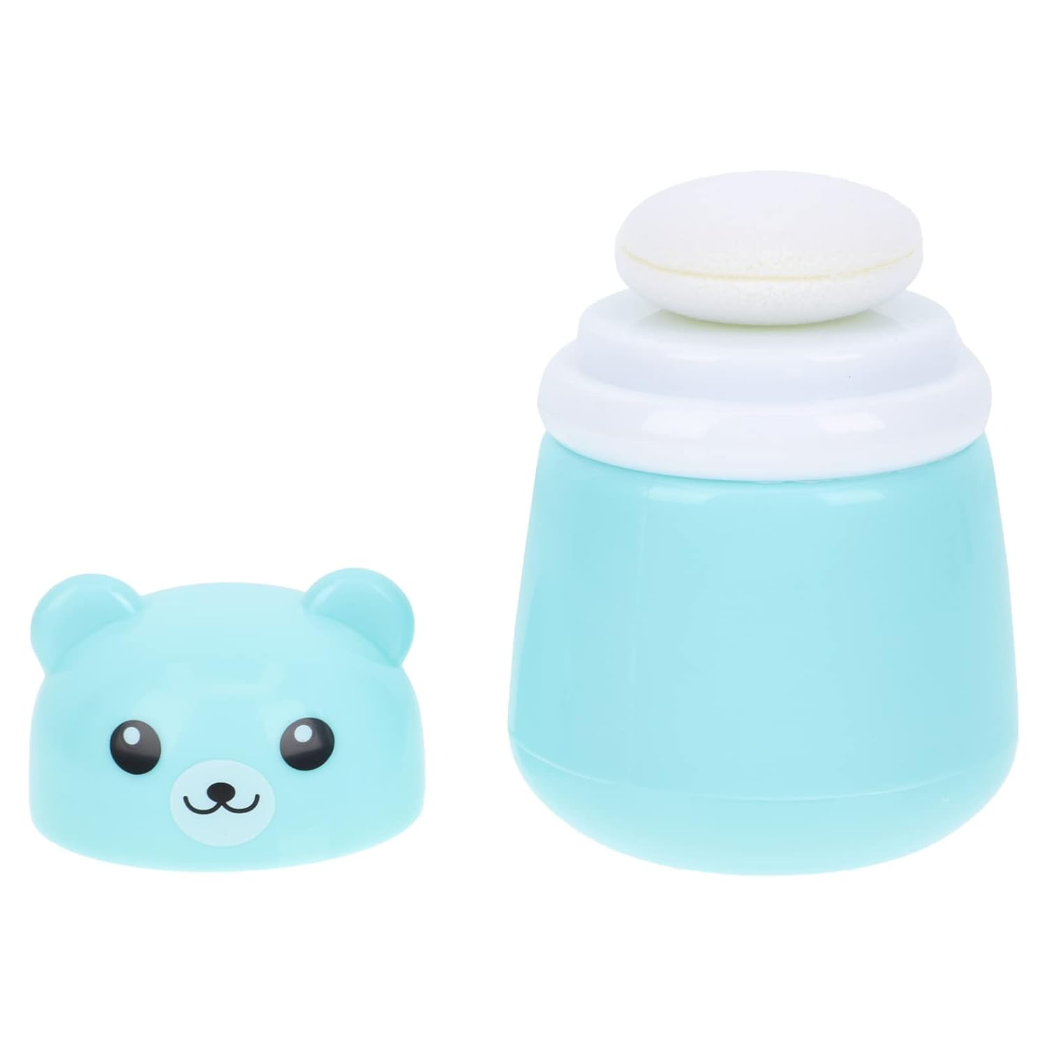 OSALADI Baby Powder Bottle: Cartoon Bear Powder Puff Box, Infant Loose Powder Box with Puff, Talcum Powder Container, Portable Powder Dispenser for Kids (Blue)