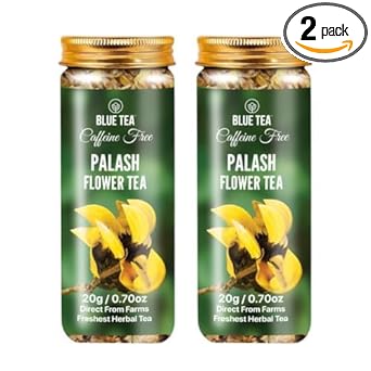 Blue Tea - Palash Flower Tea Loose Leaf - 1.40 Oz (Pack Of 2) | Anti-Oxidant Rich | Flame Of The Forest Tea | Flower Based - Herbal Tea - Caffeine Free - Natural Ingredients | Pet Jar Packaging