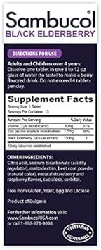 Sambucol Black Elderberry Effervescent Tablets - Elderberry with Zinc and Vitamin C for Adults, Elderberry Dissolving Tablets, Berries - 15 Count : Health & Household