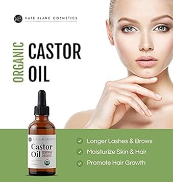 Kate Blanc Cosmetics Castor Oil (2oz), USDA Certified Organic, 100% Pure, Cold Pressed, Hexane Free. Stimulate Growth for Eyelashes, Eyebrows, Hair. Skin Moisturizer & Hair Treatment Starter Kit : Beauty & Personal Care