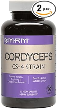 Mrm Cordyceps Vegetarian Capsules, Cs-4 Strain, 750 Mg, 60- Count Bottle (Pack Of 2)