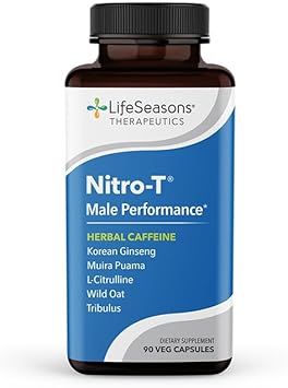 Lifeseasons Nitro-T - Men'S Performance Support Supplement - Enhance Stamina & Energy - Promote Healthy Blood Circulation - L-Citrulline L-Theanine Tribulus Ginger Kava & Caffeine - 90 Capsules