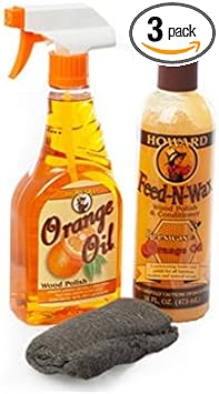 Howard Orange Oil Wood Polish and Howard Feed-N-Wax Wood Polish and Conditioner, Bundled with Steel Wool