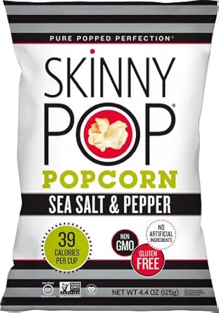 Skinnypop Sea Salt & Pepper Popcorn, Gluten Free, Non-Gmo, Healthy Popcorn Snacks, Skinny Pop, 4.4Oz Grocery Size Bag