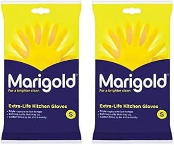 Marigold Unisex Gloves, Extra Life Kitchen Gloves Small, Yellow (Pack Of 2)