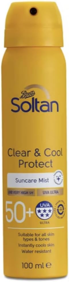 Soltan Clear & Cool Protect Suncare Mist Spf50+ 100Ml – High Protection Invisible Mist With Cooling Effect, 5-Star Uva Rating, Non-Greasy & Quick-Drying, Ideal For On-The-Go Sun Protection