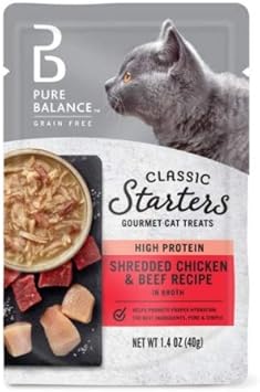 Pure Balance Classic Starters Gourmet Cat Treats, Shredded Chicken & Beef In Broth, 1.4 Oz, 5 Pack: Pet Supplies: .Com