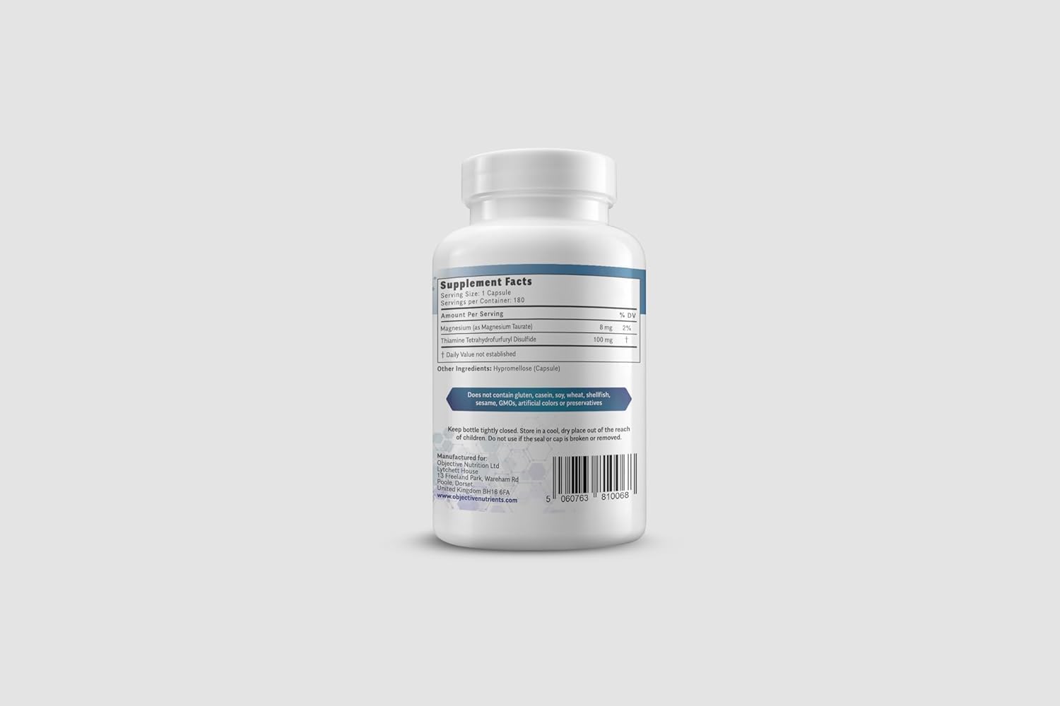 Thiamax Vitamin B1 (Thiamine Ttfd) Capsules, No Fillers Or Flow Agents, 100Mg, 180 Count