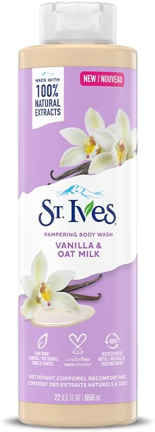 St. Ives Pampering Body Wash (650Ml) Vanilla & Oat Milk Made With Plant-Based Cleansers & 100% Natural Extracts 16 Oz Shower Gel