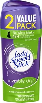 Lady Speed Stick Invisible Dry Antiperspirant Deodorant, Shower Fresh, 2.3Oz Twin Pack