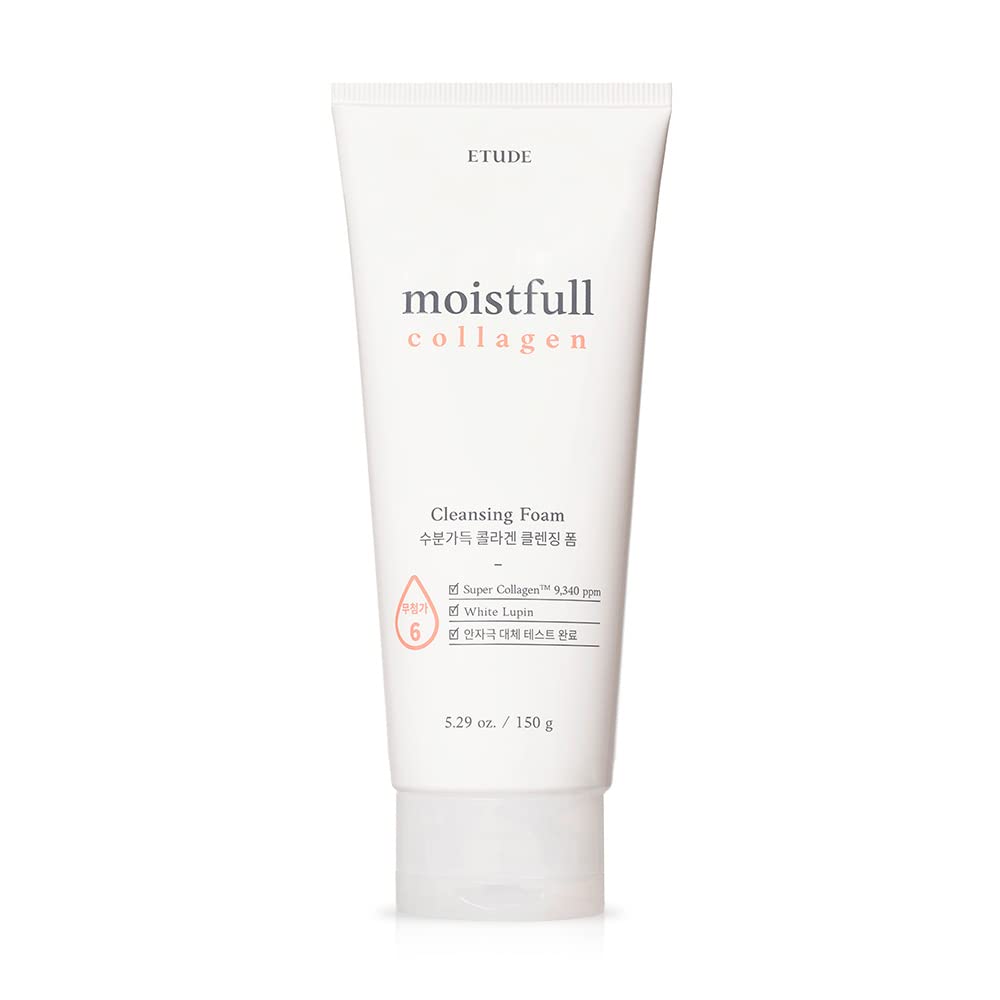 Etude Moistfull Collagen Cleansing Foam, Face Wash, Foam Cleanser, Super Collagen Water, Lupinus Albus Protein, Gentle Cleansing, Clinically Tested, Korean Skin Care, Beauty (5.29 Ounce)