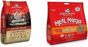 Stella & Chewy's Wild Red Raw Coated Kibble Dry Dog Food Wholesome Grains Red Meat Recipe, 21lb Bag + Freeze-Dried Raw Meal Mixers Dog Food Topper Stella's Super Beef Recipe, 18oz Bag : Pet Supplies