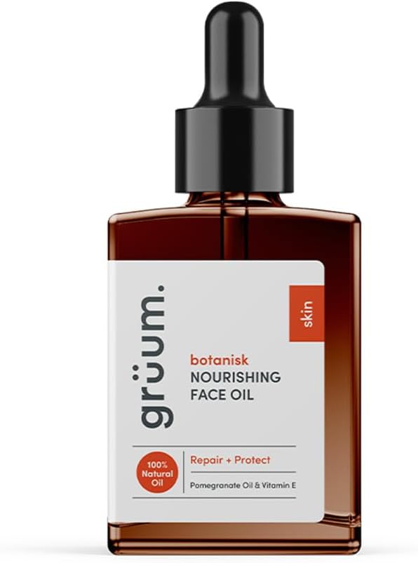Grüum Nourishing Face Oil 30Ml - 100% Natural Facial Oil For Dry Skin - Reduces Dark Spots & Uvb Damage - Anti Ageing Face Oils For Women With Rosehip Oil, Pomegranate Oil & Vitamin E
