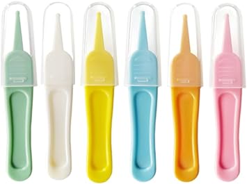 HLLMX 6 PCS Infant Nose Cleaning Tweezer with Plastic Round-Head Baby Ear Nose Navel Cleaner Clip for Baby Care