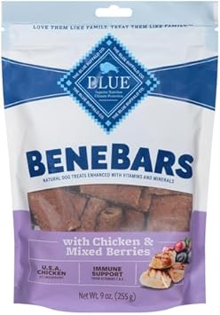 Blue Buffalo Benebars Immune Support Dog Treats With Vitamins C & E, Made With Natural Ingredients, Usa Chicken & Mixed Berries, 9-Oz. Bag