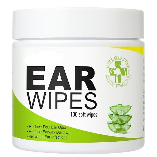 Dog Ear Wipes - Cat & Dog Ear Cleaner, Puppy Ear Wash Wipes - 100 Count for Ear Cleaning, Removes Wax, Dirt, and Debris - Ear Infection Treatment for Dogs & Cats