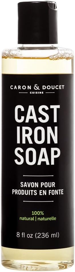 CARON & DOUCET - Cast Iron Cleaning Soap | 100% Plant-Based Soap | Best for Cleaning, Restoring, Removing Rust and Care Before Seasoning | For Skillets, Pans & Cast Iron Cookware… (8 oz)