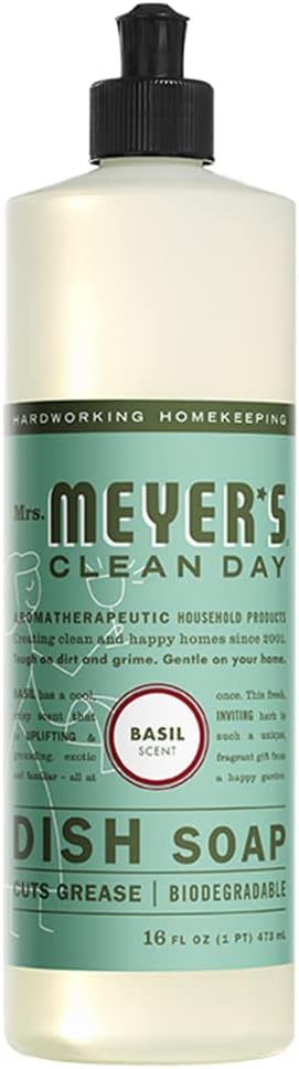 Mrs Meyers Dish Soap Refill Basil Scent, Set Includes 48 oz. Refill and 16 oz. Bottle
