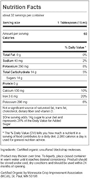 Swanson Certified Organic Blackstrap Molasses 16 Fl Ounce (473 Ml) Liquid (4 Pack)