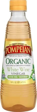 Pompeian Gourmet Organic White Wine Vinegar, Unfiltered & Unpasteurized, Perfect For Salad Dressings, Shellfish, & Sauces, 16 Fl. Oz