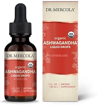 Dr. Mercola Organic Ashwagandha Liquid Drops, 1 Fl. Oz. (30 Ml), 30 Servings, Dietary Supplement, Supports Mood & Stress Management, Non Gmo, Certified Usda Organic