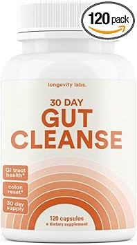 30 Day Gut Cleanse Detox | Advanced Fiber Colon Cleanse To Ease Bowel Movement W/Psyllium Husk & Flaxseed | Reset, Weight Flush & Gut Detox