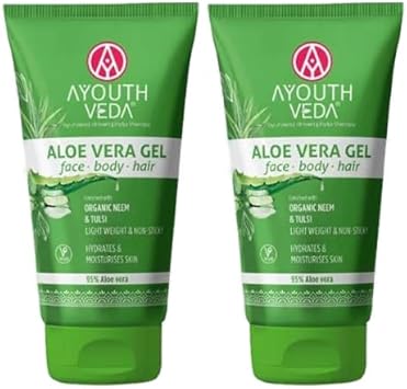Ayouthveda Aloe Vera Gel | Multi Purpose Gel For Face, Body & Hair | Non-Greasy Hydrating Formula With Neem, Tulsi & Cucumber Essence | Calms Sunburn & Promotes Even Skin Tone | (2 Pack)