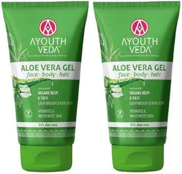 Ayouthveda Aloe Vera Gel | Multi Purpose Gel For Face, Body & Hair | Non-Greasy Hydrating Formula With Neem, Tulsi & Cucumber Essence | Calms Sunburn & Promotes Even Skin Tone | (2 Pack)