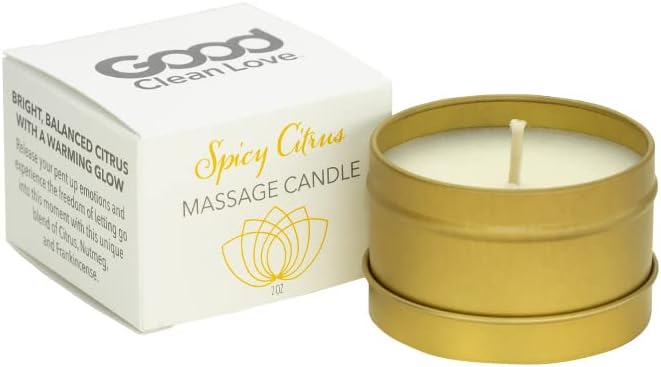 Good Clean Love Spicy Citrus Massage Candle, Melts Into An Aromatic & Intimate Massage Oil, 100% Natural, Made With Pure Essential Oils, Exotic Bright Citrus Scent, Aphrodisiac Fragrances, 2 Oz