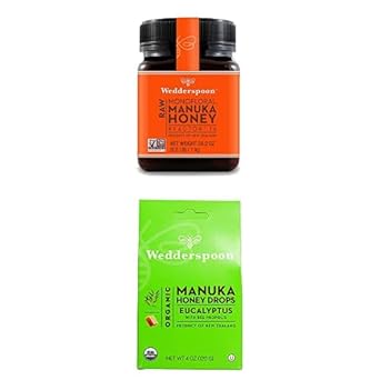 Bundle - Wedderspoon Raw Premium Manuka Honey Kfactor 16 (35.2 Oz) And Manuka Honey Drops Eucalyptus & Bee Propolis (4 Oz)