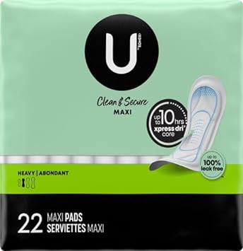 U by Kotex Security Maxi Feminine Pads, Heavy Absorbency, Unscented, 22 Count