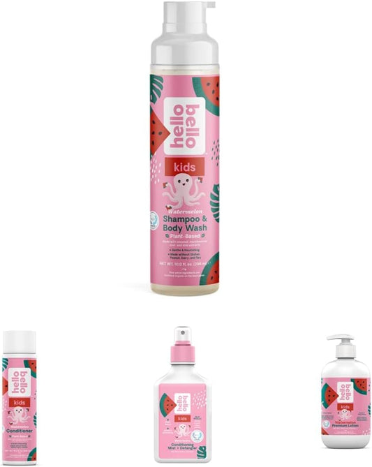 Hello Bello Watermelon Essentials Bundle | Shampoo & Body Wash, Conditioner, Conditioning Detangler & Lotion | Hypoallergenic, Dermatologist & Pediatrician Tested for Babies and Kids : Baby