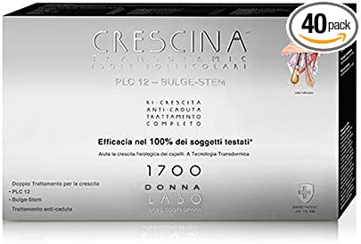 Crescina Complete Treatment Transdermic Follicular Islands Plc12 Bulge Stem Anti-Loss Strong Hair Regrowth 1700 Woman 40 (14 + 14 + 12) Vials
