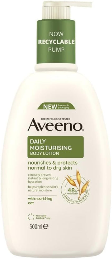 Aveeno Daily Moisturising Body Lotion, With Soothing Oats & Rich Emollients, Suitable For Sensitive Skin, Nourishes And Protects Normal To Dry Skin, Fragrance Free, 500Ml