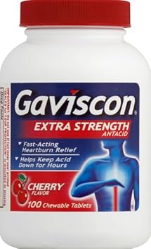 Gaviscon Extra Strength Cherry Chewable Tablet For Fast-Acting Heartburn Relief, 100 Count