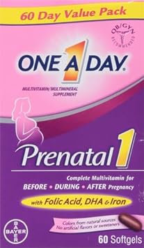 One A Day Women'S Prenatal 1 Multivitamin Including Vitamin A, Vitamin C, Vitamin D, B6, B12, Iron, Omega-3 Dha & More, Tablet,Softgels, 60 Count - Supplement For Before, During, & Post Pregnancy