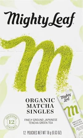 Mighty Leaf Tea, Organic Matcha Green Tea Powder - 100% Unsweetened Japanese Matcha, 12 Single Serve Packets