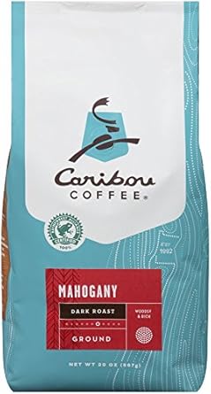 Caribou Coffee, Mahogany Dark Roast, Bag, Dark Roast Blend Of El Salvador, Sumatra, & Guatemala Coffee Beans, Earthy, Dark, & Bold, With A Raw Sugar Finish, Arabica Coffee; Sustainable Sourcing