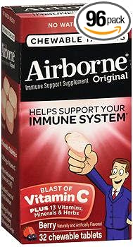 Airborne Very Berry Chewable Tablets, 32 count - 1000mg of Vitamin C - Immune Support Supplement (Packaging May Vary) ( Pack of 3) : Health & Household